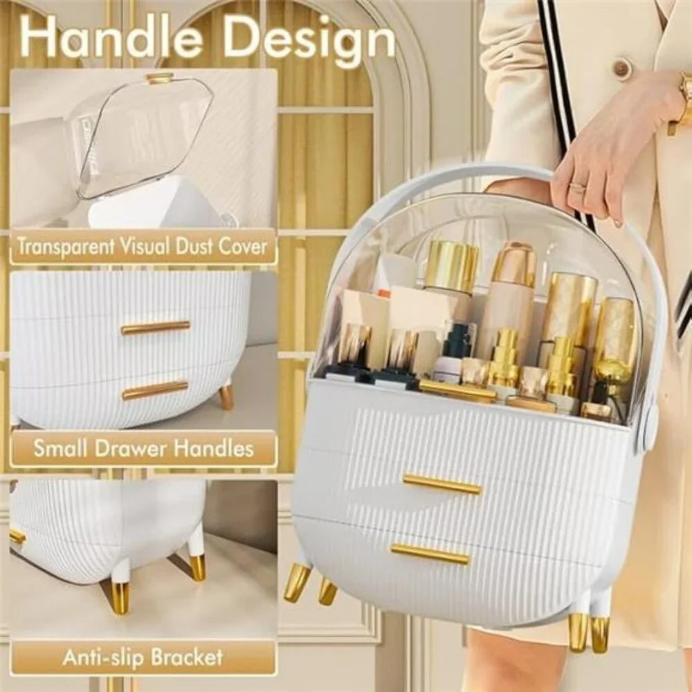 White Makeup Organizer with Lid Skincare Storage Box for Vanity Bathroom